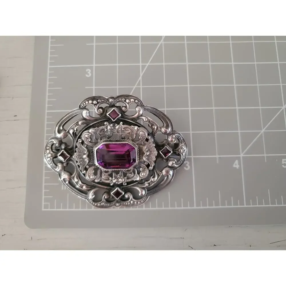 Antique Vintage Fishel & Nessler Victorian Purple Stone Brooch
